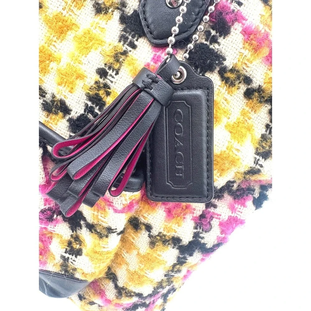 Coach Emma Wool‎ Tweed Tote F25083 Multicolor Leather Trim Shoulder Bag